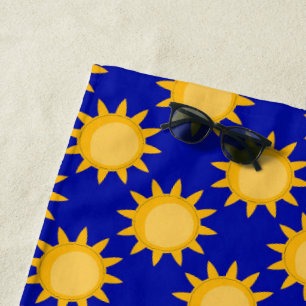 Sunshine Sun Pattern Design On Blue Beach Towel