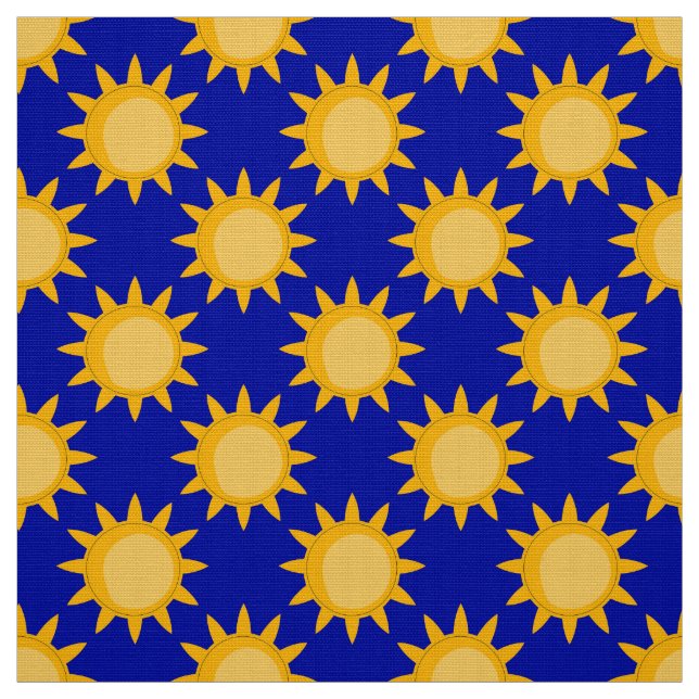 Sunshine Sun Pattern Design On Blue  Fabric (Swatch)