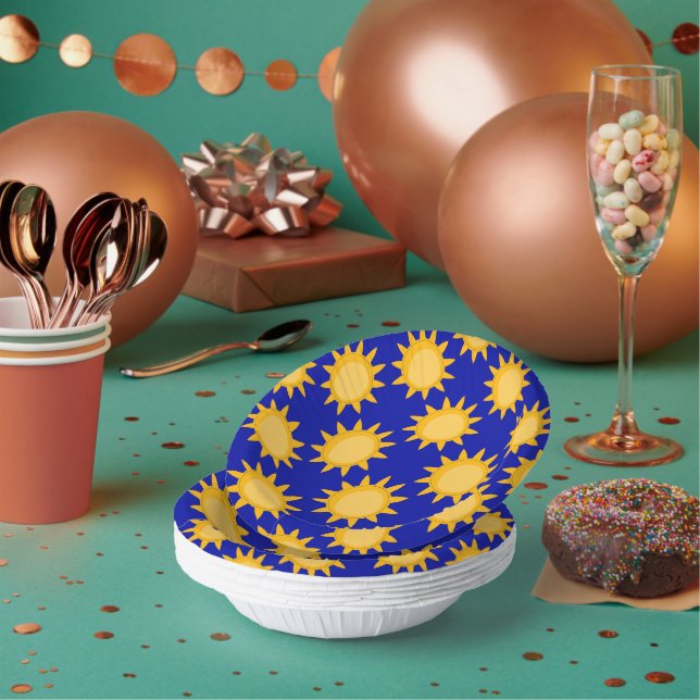 Sunshine Sun Pattern Design On Blue  Paper Plate (Multi)