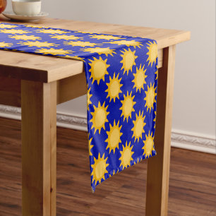Sunshine Sun Pattern Design On Blue Short Table Runner
