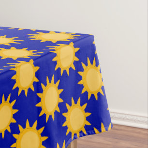 Sunshine Sun Pattern Design On Blue Tablecloth