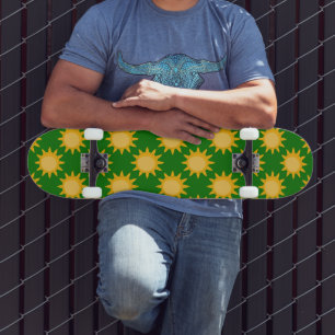 Sunshine Sun Pattern Design On Green Skateboard