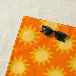 Sunshine Sun Pattern Design On Orange  Beach Towel