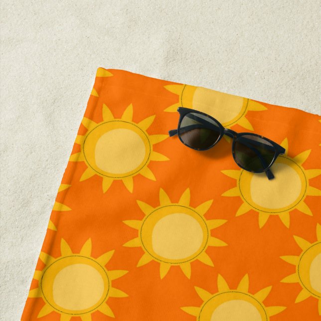 Sunshine Sun Pattern Design On Orange  Beach Towel (In Situ)