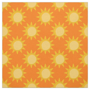 Sunshine Sun Pattern Design On Orange  Fabric