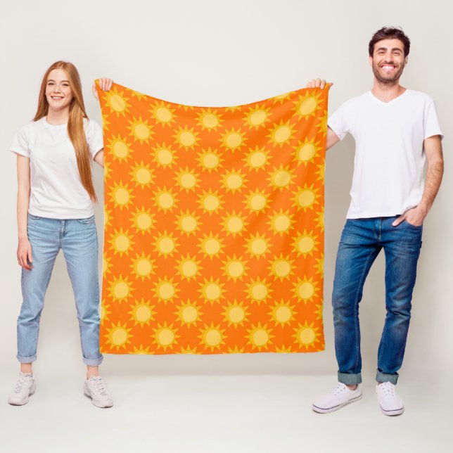 Sunshine Sun Pattern Design On Orange  Fleece Blanket (In Situ)