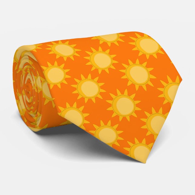 Sunshine Sun Pattern Design On Orange  Tie (Rolled)