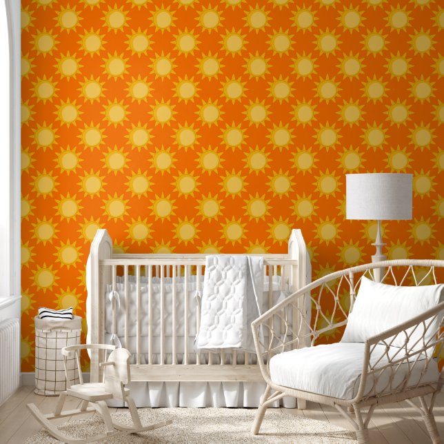 Sunshine Sun Pattern Design On Orange  Wallpaper (Kids)