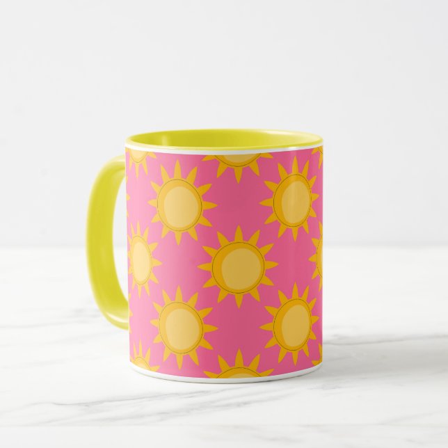 Sunshine Sun Pattern Design On Pink Mug (Front Left)