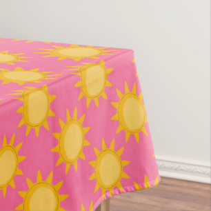Sunshine Sun Pattern Design On Pink Tablecloth