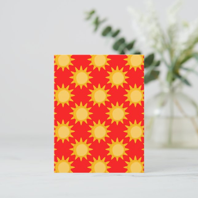 Sunshine Sun Pattern Design On Red Postcard (Standing Front)