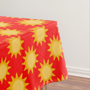 Sunshine Sun Pattern Design On Red Tablecloth