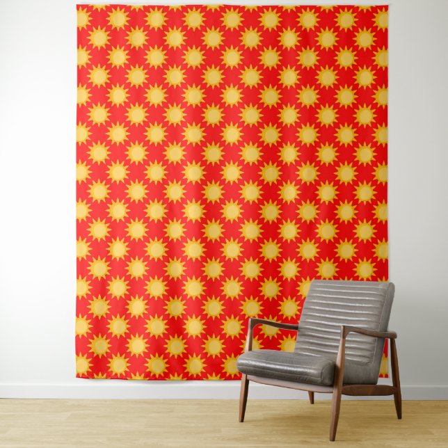 Sunshine Sun Pattern Design On Red Tapestry (In Situ)