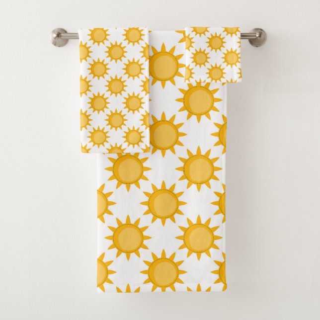 Sunshine Sun Pattern Design On White  Bath Towel Set (Insitu)