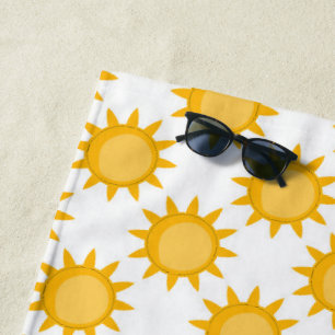 Sunshine Sun Pattern Design On White  Beach Towel