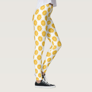 Sunshine Sun Pattern Design On White Leggings