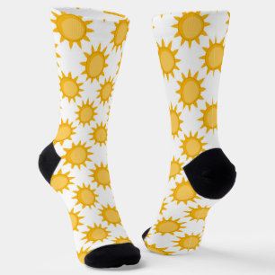 Sunshine Sun Pattern Design On White Socks