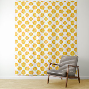 Sunshine Sun Pattern Design On White Tapestry