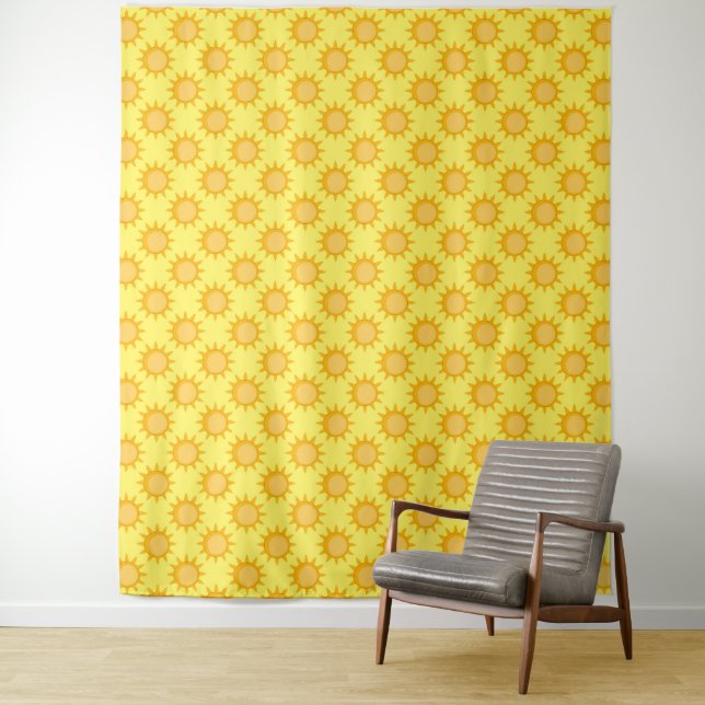 Sunshine Sun Pattern Design On Yellow  Tapestry (In Situ)