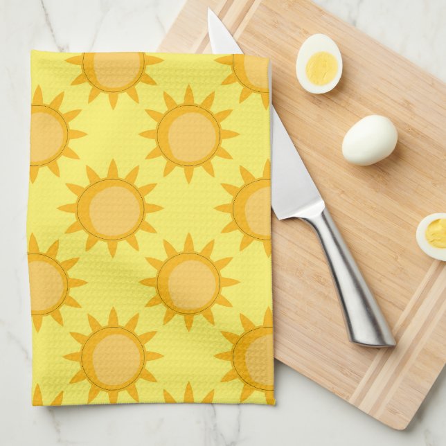 Sunshine Sun Pattern Design On Yellow  Tea Towel (Quarter Fold)