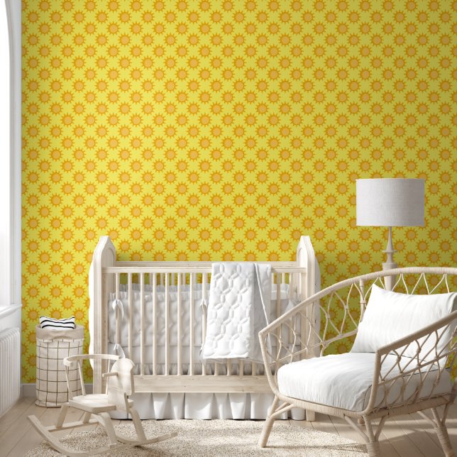 Sunshine Sun Pattern Design On Yellow  Wallpaper (Kids)