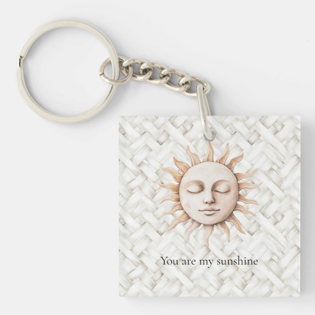 Sunshine Sun White Basket Weave Key Ring (Front)