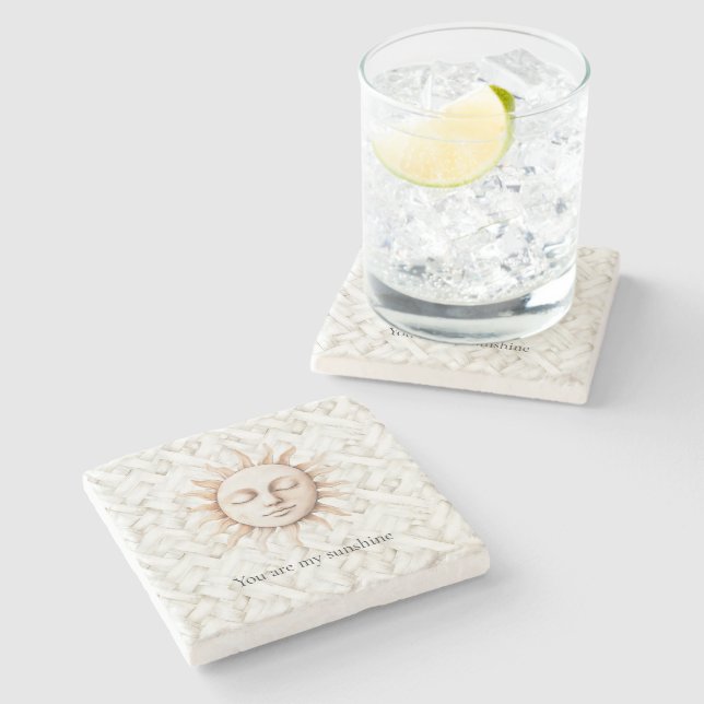 Sunshine Sun White Basket Weave Stone Coaster (Side)
