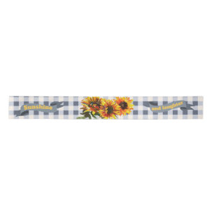 Sunshine Sunflower Blue-grey Gingham  Satin Ribbon