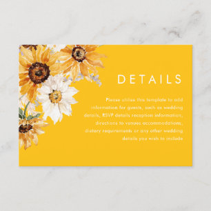 Sunshine Sunflower Modern Wedding Details Enclosure Card