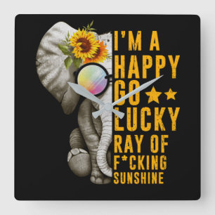 Sunshine Sunflower Positive Quote Elephant Square Wall Clock