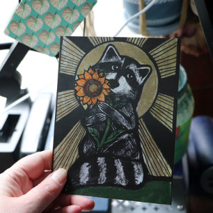 Sunshine Sunflower Racoon                         Postcard
