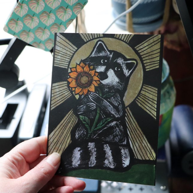 Sunshine Sunflower Racoon                         Postcard (Creator Uploaded)