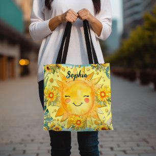 Sunshine & Sunflowers Women's With Name Tote Bag