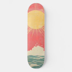 Sunshine Sunrise Retro 70s Boho Yellow Pink Skateboard