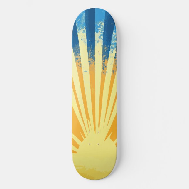 Sunshine Sunset Retro 70s Boho Blue Yellow Skateboard (Front)
