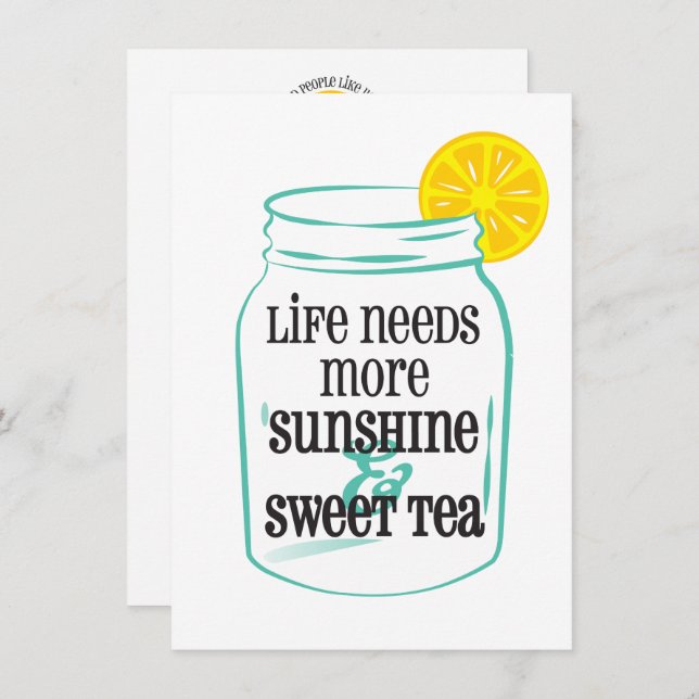 Sunshine Sweet Tea Southern Mason Jar Lemon Teal Thank You Card (Front/Back)