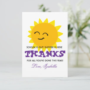 Sunshine Thank You ,Summer Teacher Appreciation Card