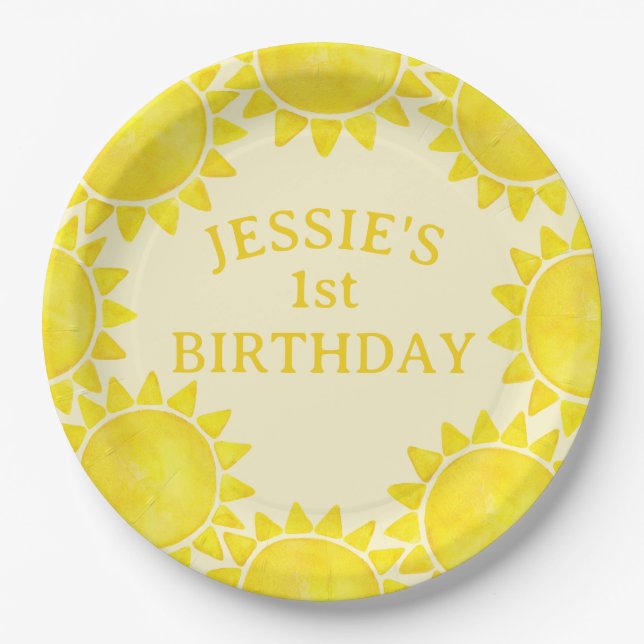 Sunshine Theme 1st Birthday Paper Plates – Little  (Front)