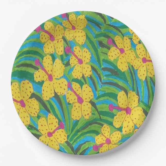 Sunshine Tropical Hibiscus Paper Plate (Front)