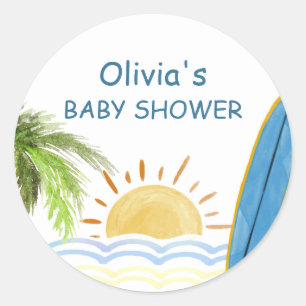 Sunshine Tropical Surfing Baby Shower Classic Round Sticker
