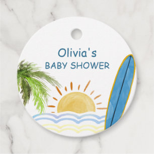 Sunshine Tropical Surfing Baby Shower  Favour Tags