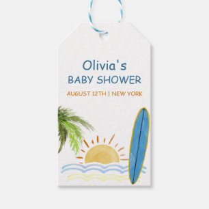 Sunshine Tropical Surfing Baby Shower  Gift Tags