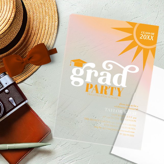 Sunshine Typography Graduation Marigold ID1100 Acrylic Invitations (Creator Uploaded)