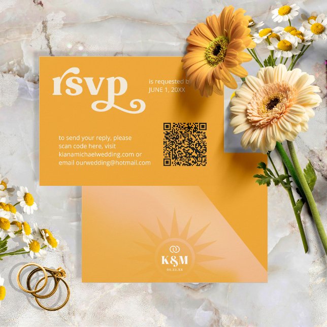 Sunshine Typography QR Code Marigold ID1048 RSVP Card (Creator Uploaded)