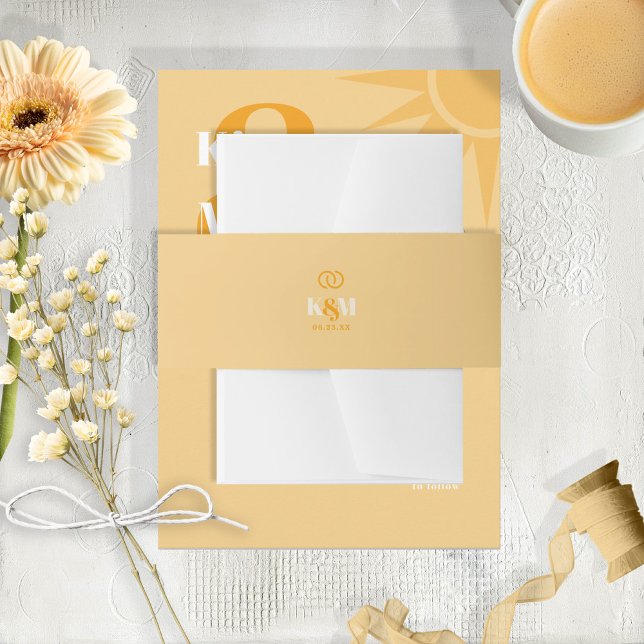 Sunshine Typography Wedding Butter Yellow ID1048 Invitation Belly Band (Creator Uploaded)