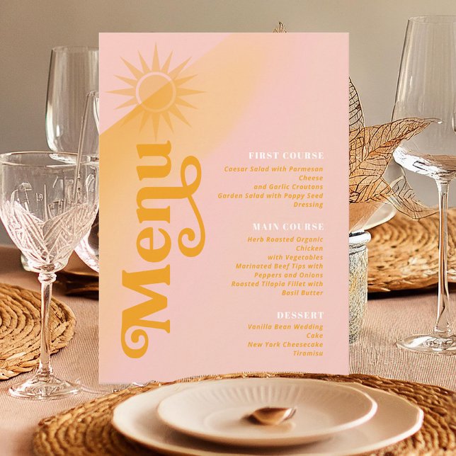 Sunshine Typography Wedding Pink/Marigold ID1048 Menu (Creator Uploaded)