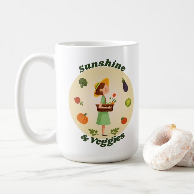 Sunshine & Veggies | Custom Garden Girl Coffee Mug (With Donut)