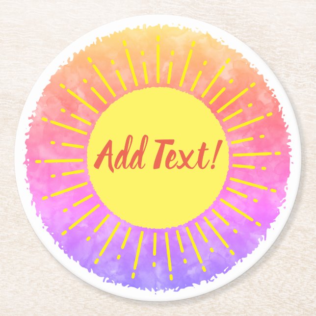 Sunshine Watercolor Baby Shower Background Custom  Round Paper Coaster (Front)