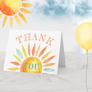 Sunshine Watercolor Sun Summer Thank You Fold Card