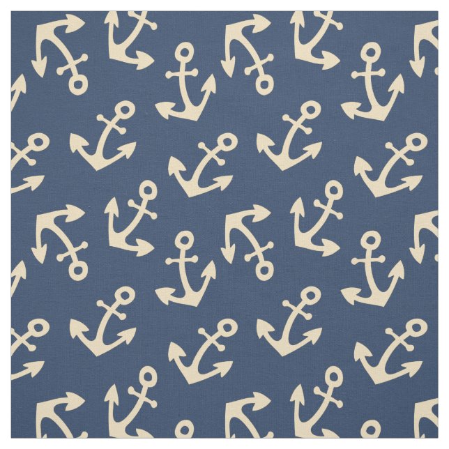 Sunshine Yellow Anchors On Navy Fabric By the Yard (Swatch)